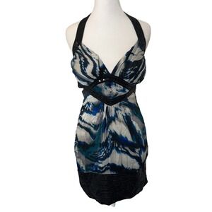 Women's Halter Neck‎ Zebra Print Ruched Mini Dress Black Blue Silver Sequin